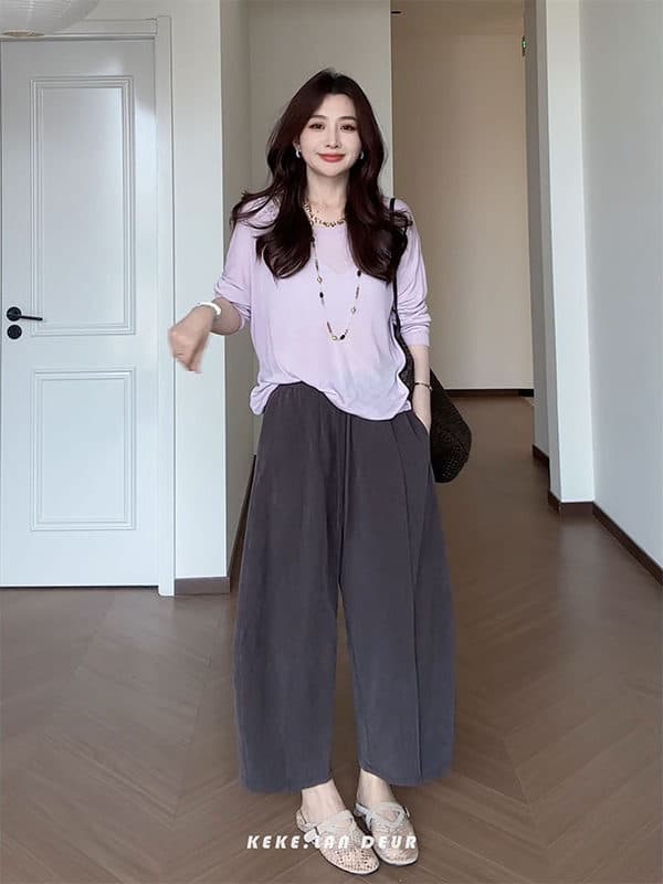 월넛 손 편지 라이 경기 서울 느긋한 바람 루즈핏 도루 센스 얇고 가벼운 다용도 캐주얼 바지 여성 이미지 2