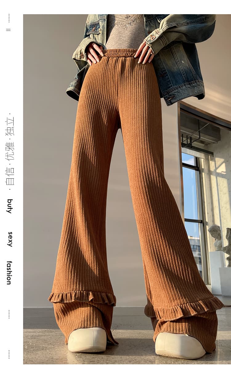 좁은 에디션 커피 색상 프릴 부츠컷 바지 아이들 2026 작은 키 봄 새로운 부드러운 찹쌀 캐주얼 넓은 다리 호스 슈 바지 상세 이미지 38