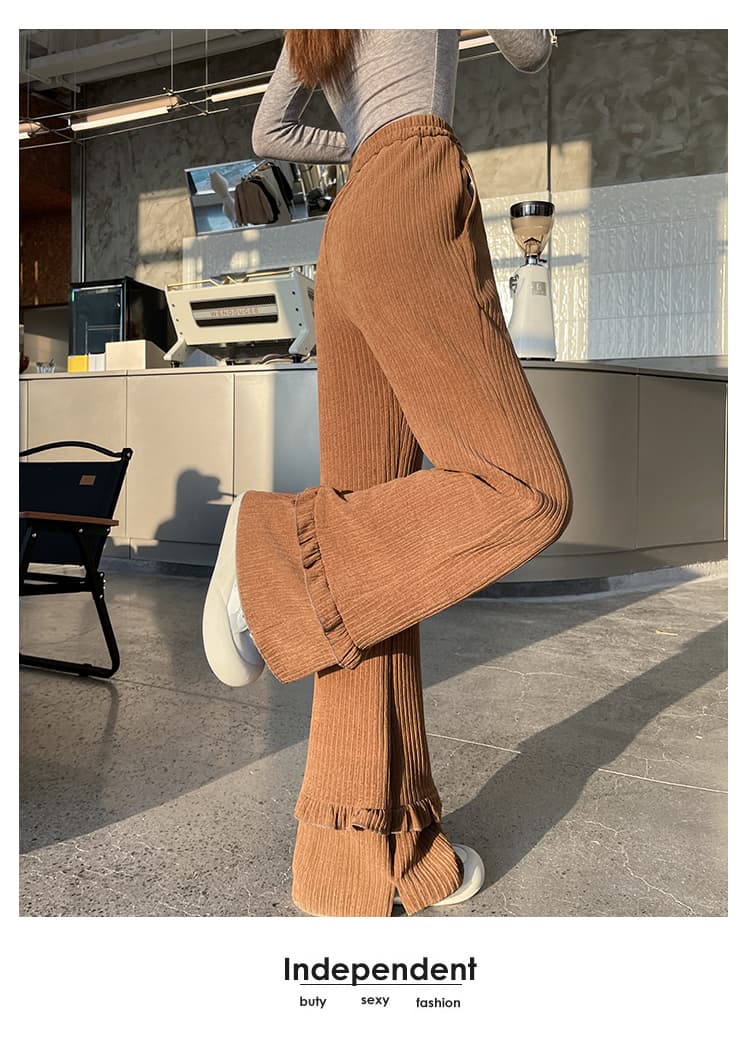 좁은 에디션 커피 색상 프릴 부츠컷 바지 아이들 2026 작은 키 봄 새로운 부드러운 찹쌀 캐주얼 넓은 다리 호스 슈 바지 상세 이미지 39