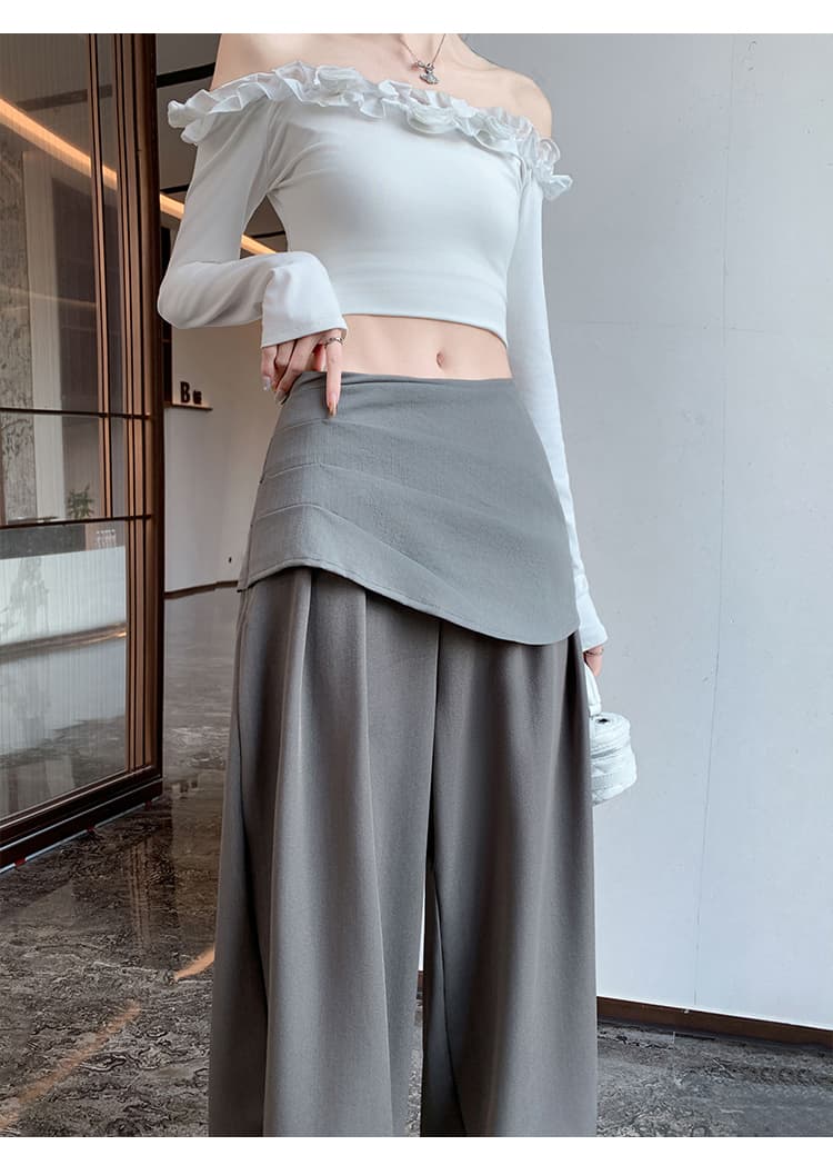 디자인 센스 랩스커트팬츠 캐주얼 바지 여성 봄 여름 명중 Pleat 파일 십자가 바나나 바지 루즈핏 슬림해 보이는 스트레이트 넓은 다리 길이 바지 상세 이미지 30