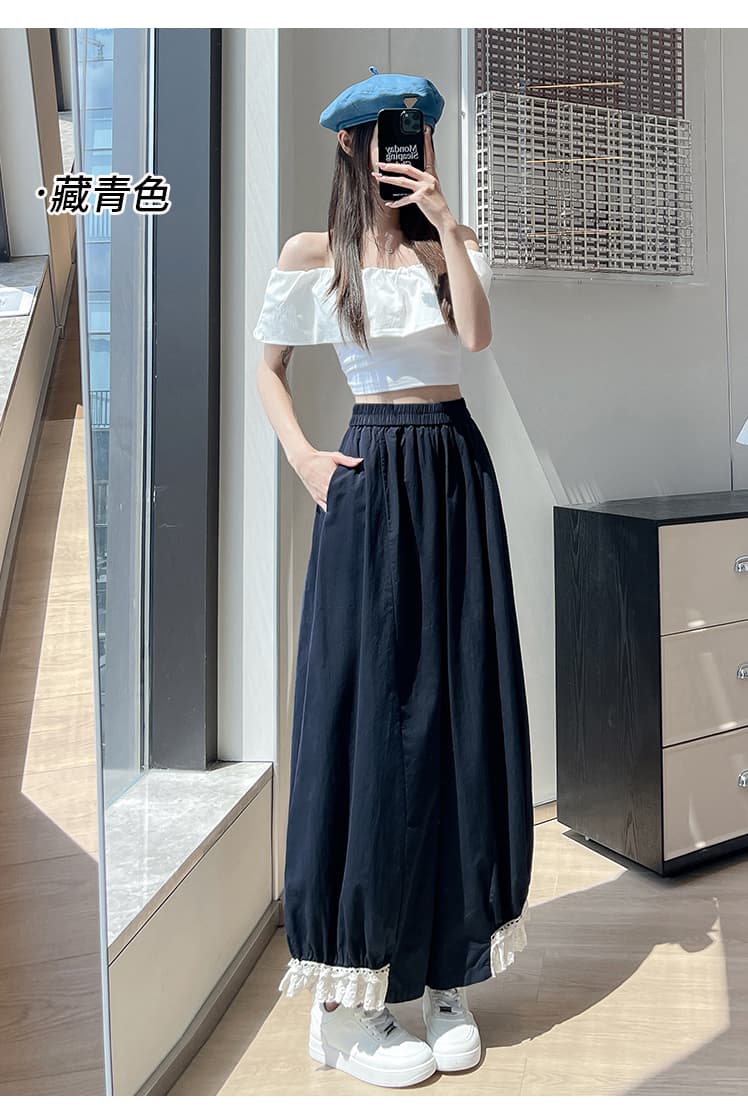 실사 2026 여름 새로운 느긋한 바람 레이스 레이스 패치워크 와이드 레그 팬츠 다용도 루즈핏 캐주얼 꽃밭 바지 여성 상세 이미지 24