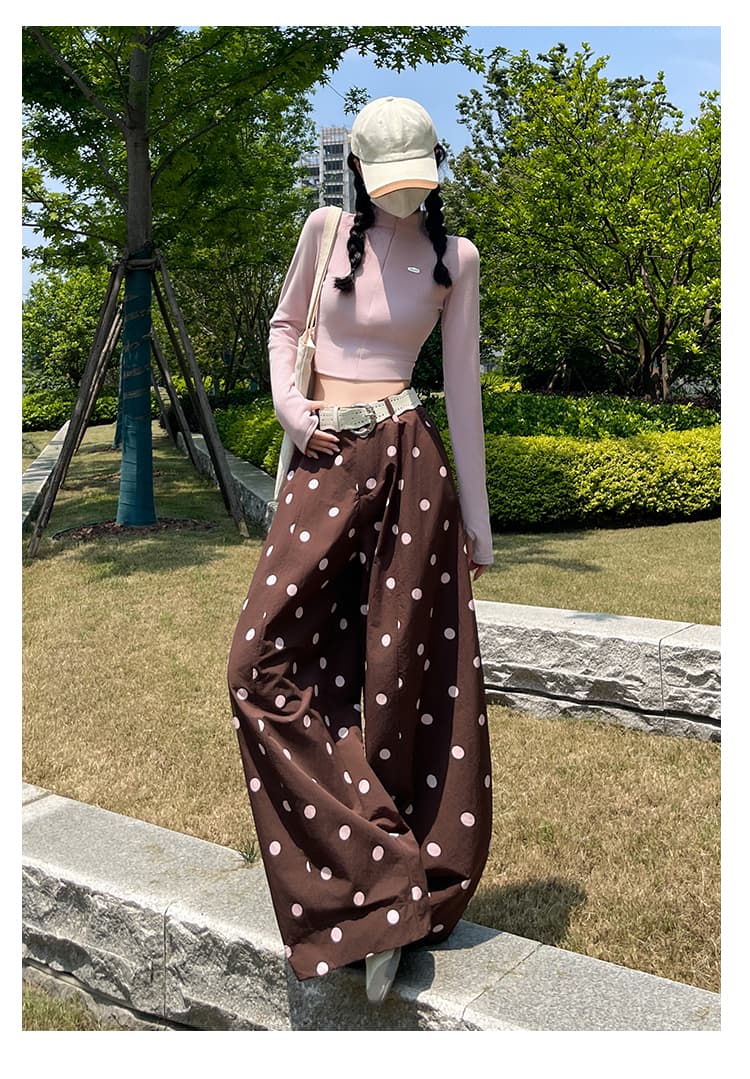 실사 2026 이른 가을 새로운 아메리칸 도트 무늬 프린트 모통이 칼 바지 여성 루즈핏 슬림해 보이는 캐주얼 스트레이트 와이드 레그 팬츠 어린이 상세 이미지 31