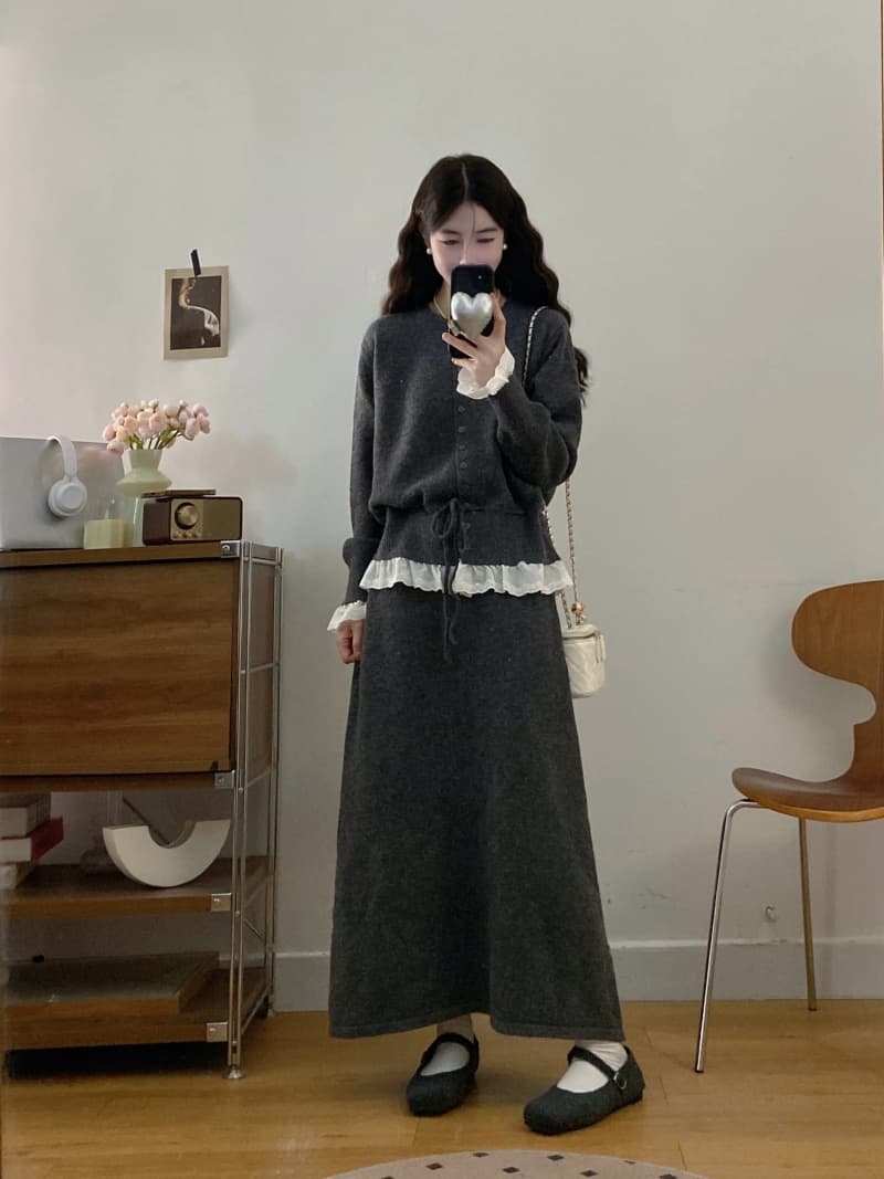 실사 빅 사이즈 여성 의류 겨울 새로운 지방 mm 레이스 레이스업 스웨터 맨위 니트 반신 스커트 투피스 세트 상세 이미지 13