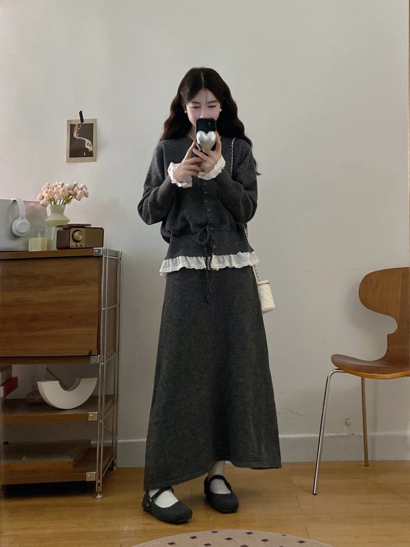 실사 빅 사이즈 여성 의류 겨울 새로운 지방 mm 레이스 레이스업 스웨터 맨위 니트 반신 스커트 투피스 세트 상세 이미지 14
