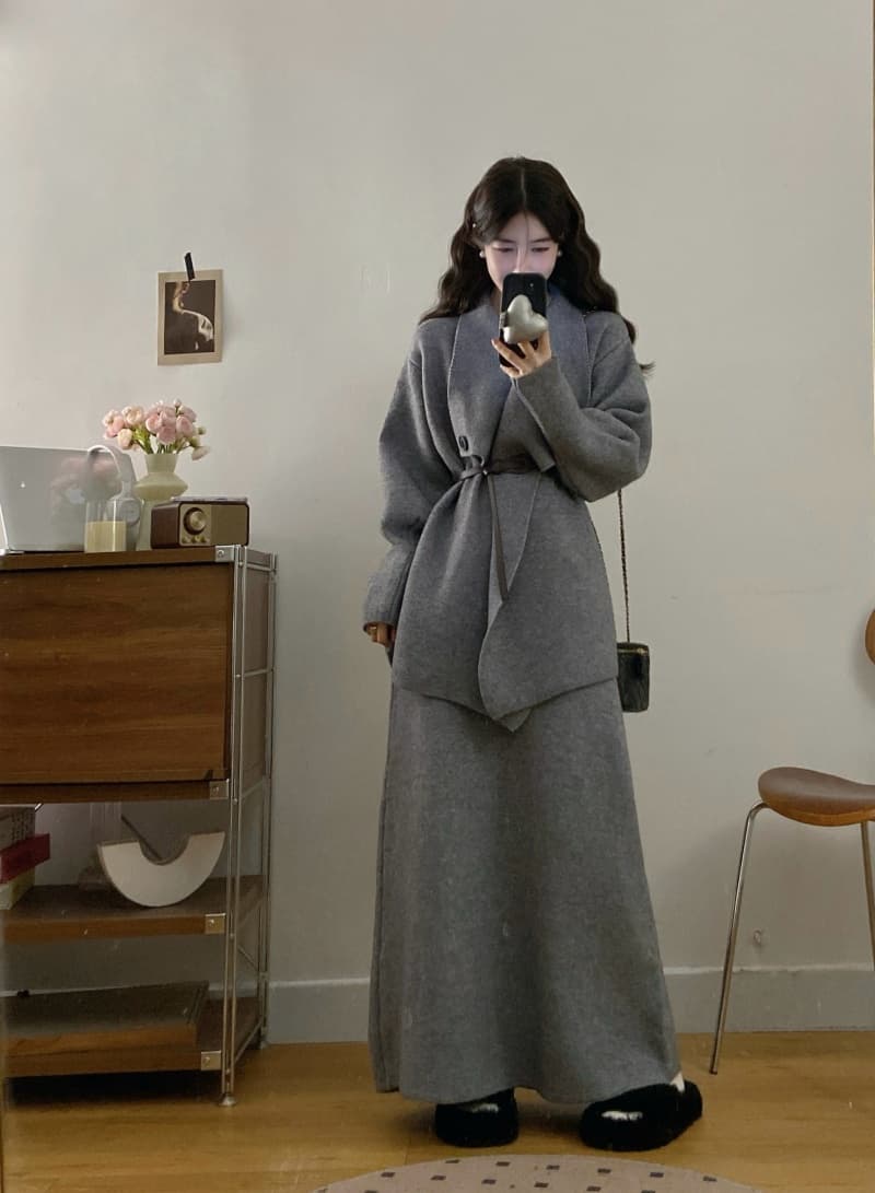 실사 빅 사이즈 여성 의류 겨울 새로운 고급 패션 품격 V넥 니트 스웨터 맨위 반신 스커트 투피스 세트 상세 이미지 6