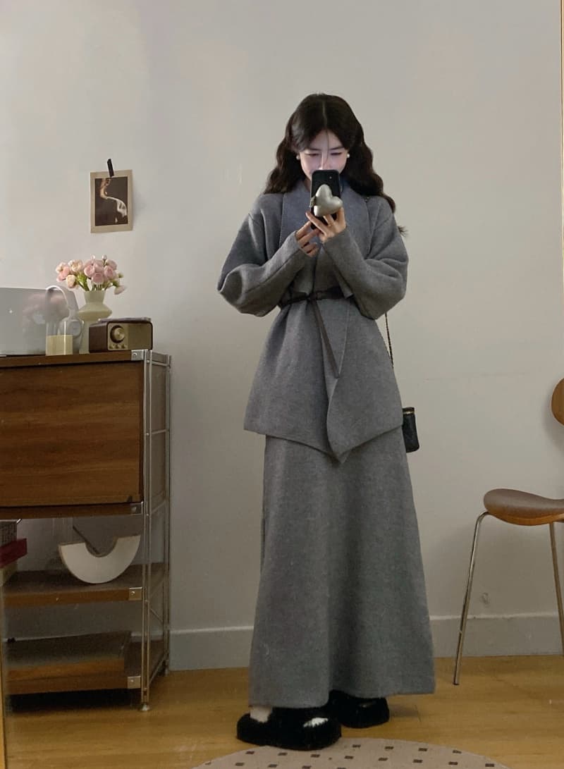 실사 빅 사이즈 여성 의류 겨울 새로운 고급 패션 품격 V넥 니트 스웨터 맨위 반신 스커트 투피스 세트 상세 이미지 7