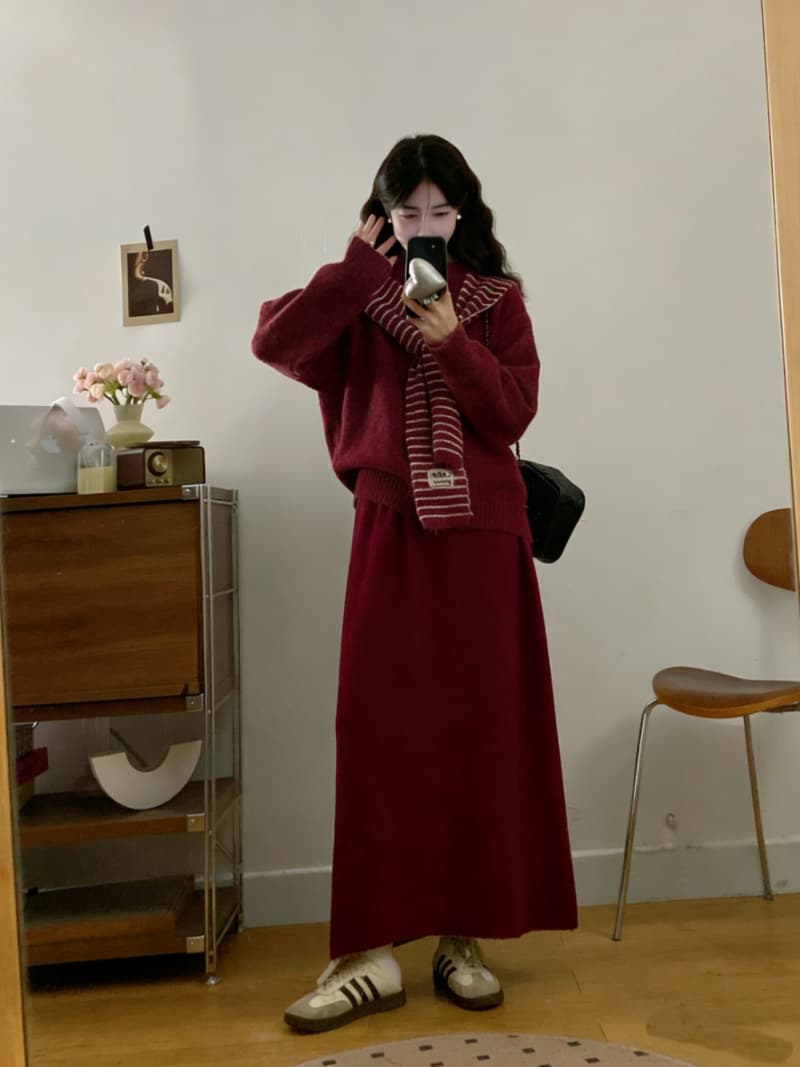 실사 이른 봄 새로운 빅 사이즈 여성 의류 모자 포함 스트라이프 작은 숄 맨위 스웨터 니트 반신 스커트 투피스 세트 이미지 2