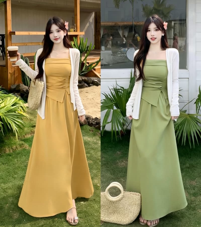 2026 실사 빅 사이즈 여성 의류 여름 새로운 프랑스식 레트로 고급 센스 숄 슬립 반신 스커트 3종 세트 상세 이미지 1