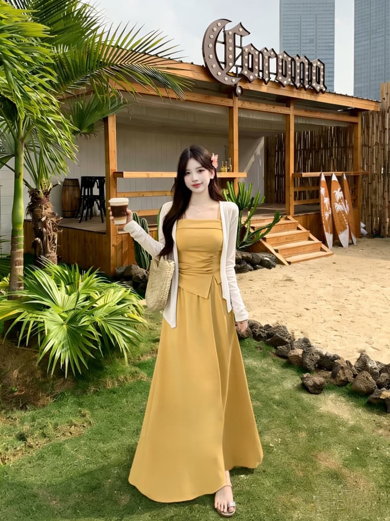 2026 실사 빅 사이즈 여성 의류 여름 새로운 프랑스식 레트로 고급 센스 숄 슬립 반신 스커트 3종 세트 상세 이미지 8