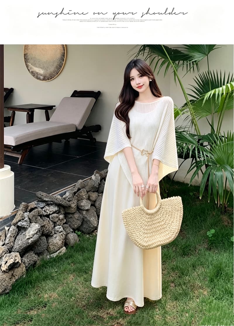 실사 2026 빅 사이즈 여름 새로운 지방 mm 한 부서 품격 외부 피 블라우스 슬립 드레스 스택 착용 투피스 세트 상세 이미지 4