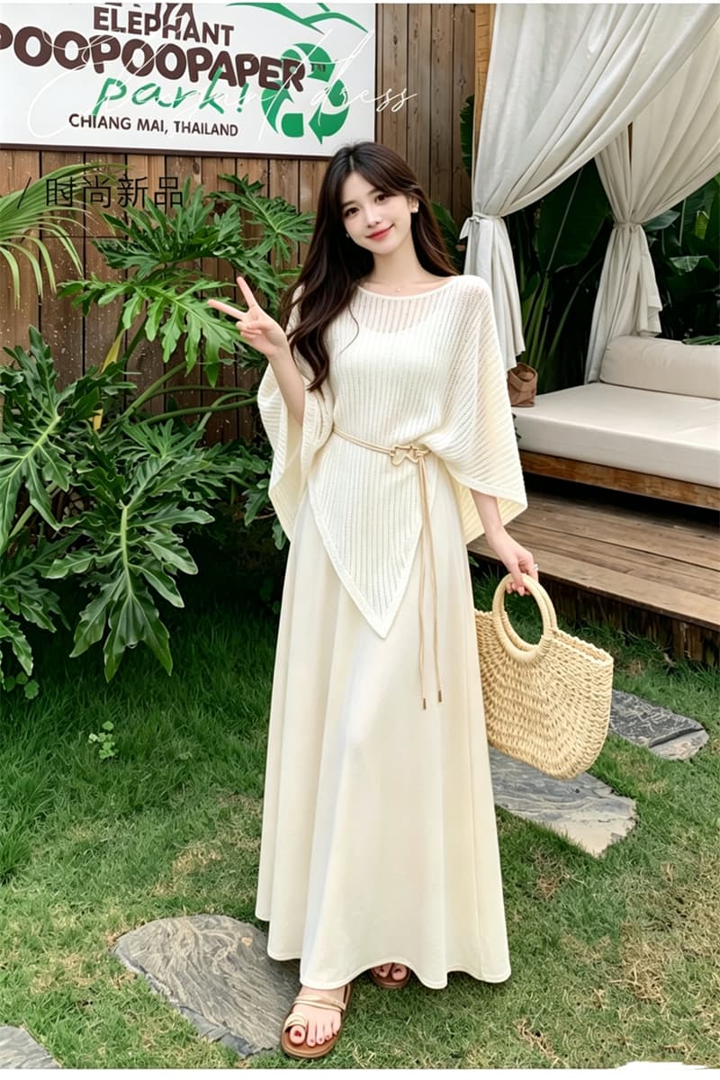실사 2026 빅 사이즈 여름 새로운 지방 mm 한 부서 품격 외부 피 블라우스 슬립 드레스 스택 착용 투피스 세트 상세 이미지 7