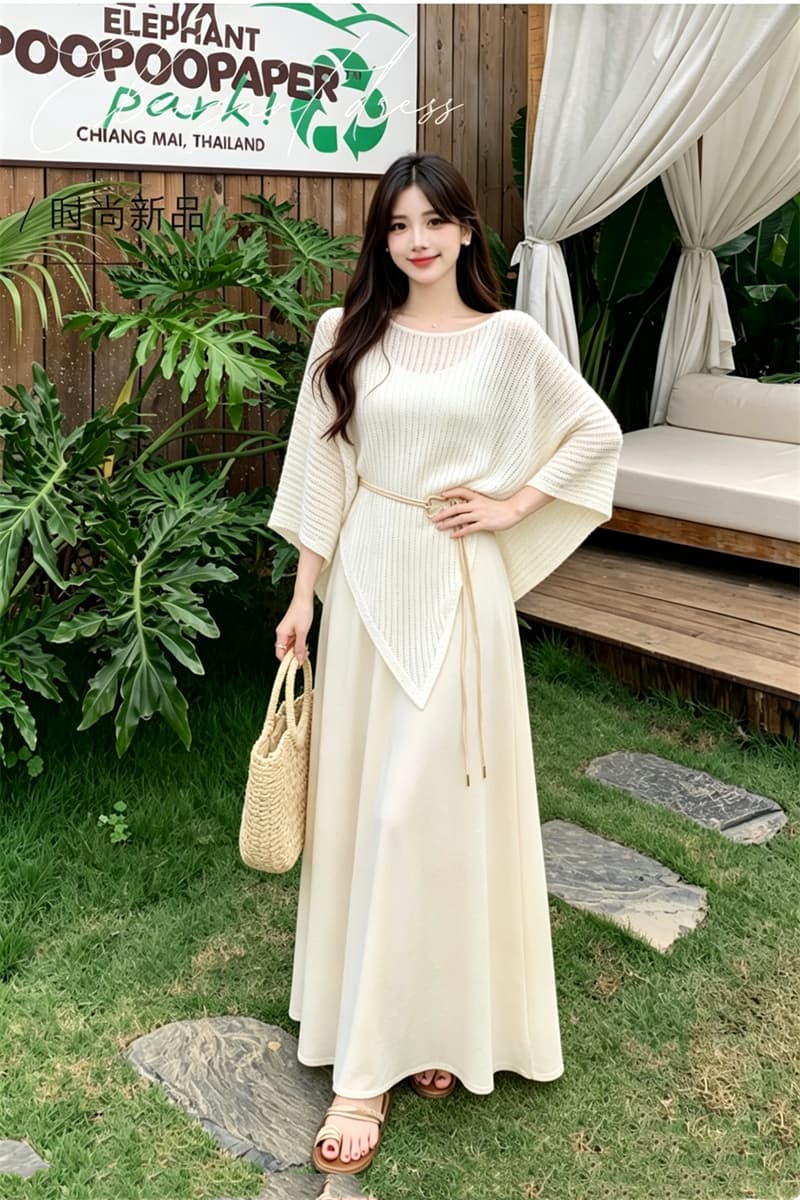 실사 2026 빅 사이즈 여름 새로운 지방 mm 한 부서 품격 외부 피 블라우스 슬립 드레스 스택 착용 투피스 세트 상세 이미지 9