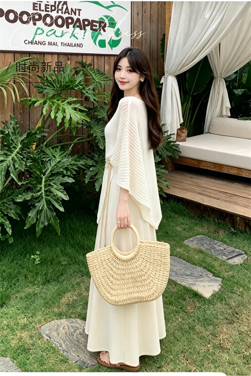 실사 2026 빅 사이즈 여름 새로운 지방 mm 한 부서 품격 외부 피 블라우스 슬립 드레스 스택 착용 투피스 세트 상세 이미지 10