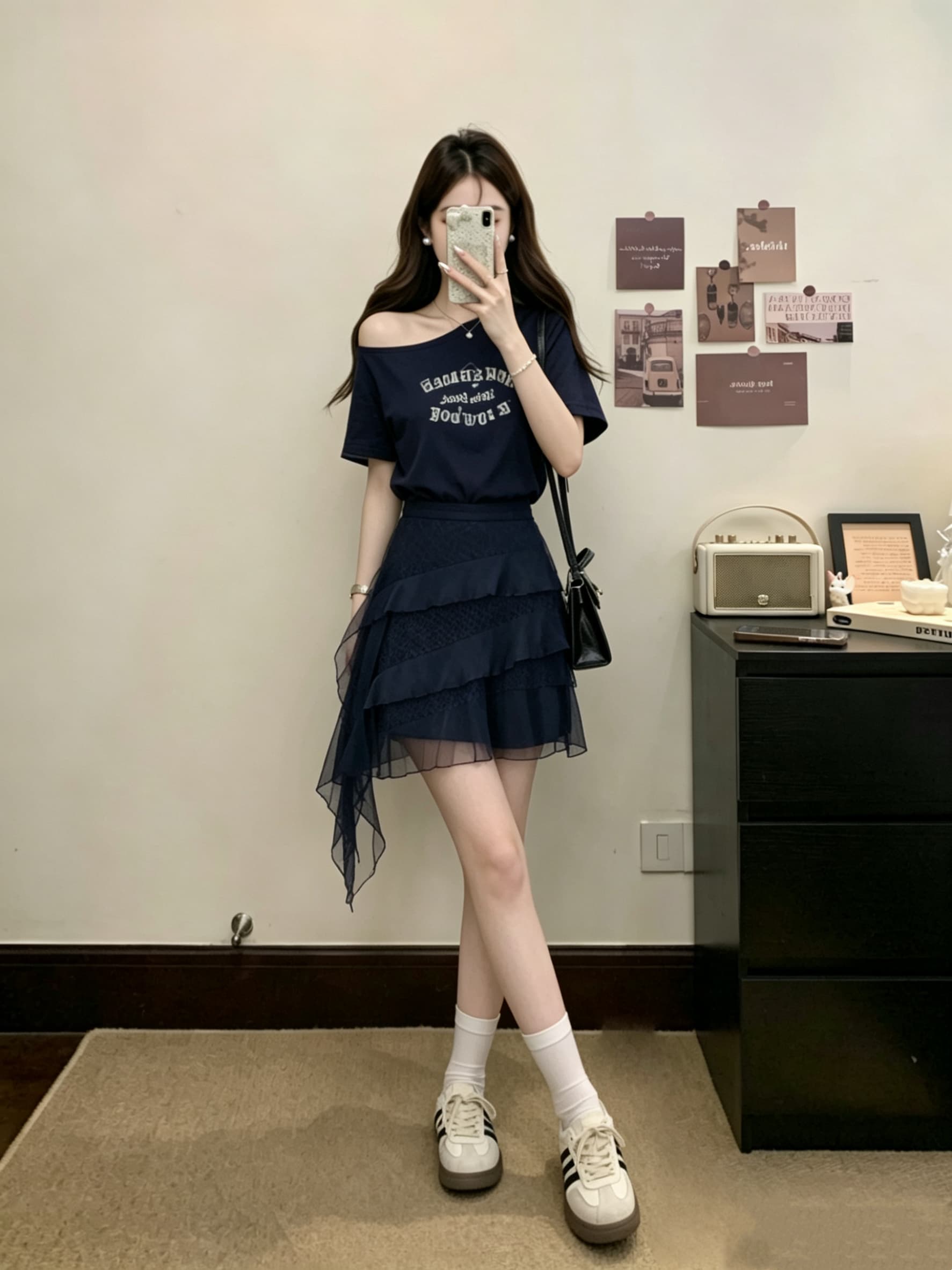 실사 빅 사이즈 여성 의류 여름 새로운 패션 반팔 프린트 티셔츠 치마 드레스 레이스 랩스커트팬츠 투피스 세트 이미지 5