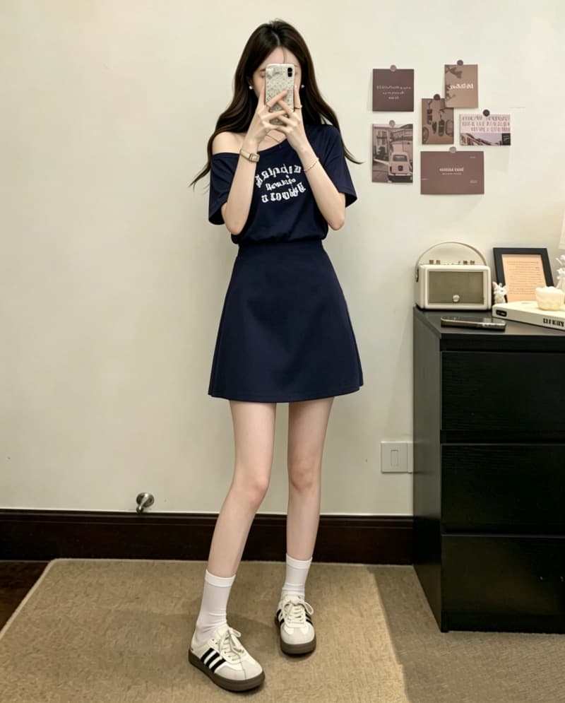 실사 빅 사이즈 여성 의류 여름 새로운 패션 반팔 프린트 티셔츠 치마 드레스 레이스 랩스커트팬츠 투피스 세트 상세 이미지 13