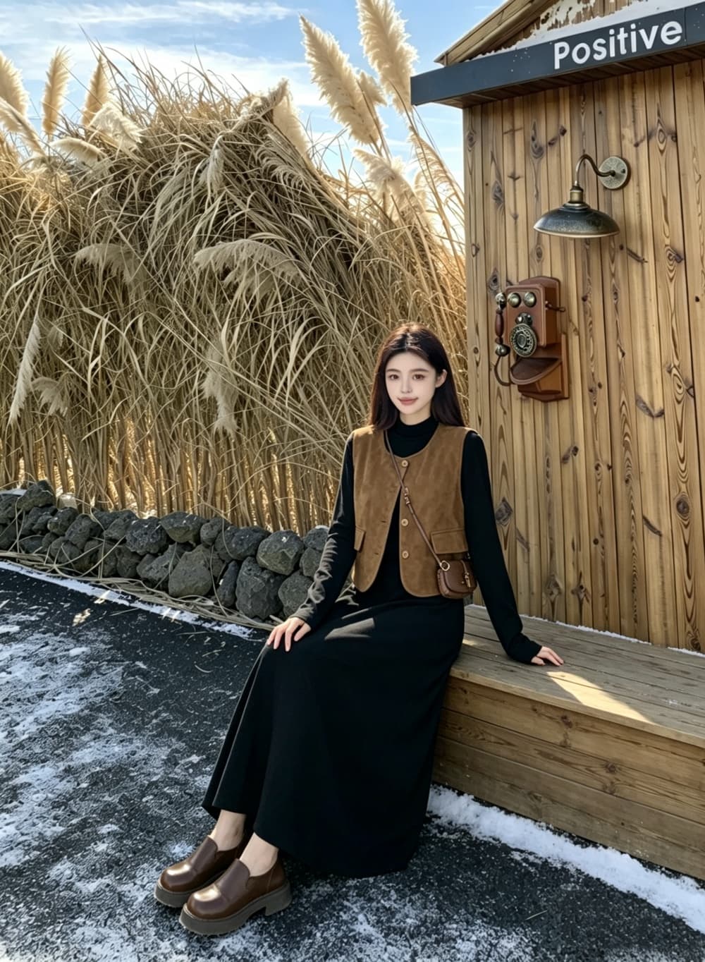 2026 실사 빅 사이즈 여성 의류 가을 겨울 새로운 레트로 미니멀리즘 품격 베스트 긴팔 바지 스커트 투피스 세트 상세 이미지 7