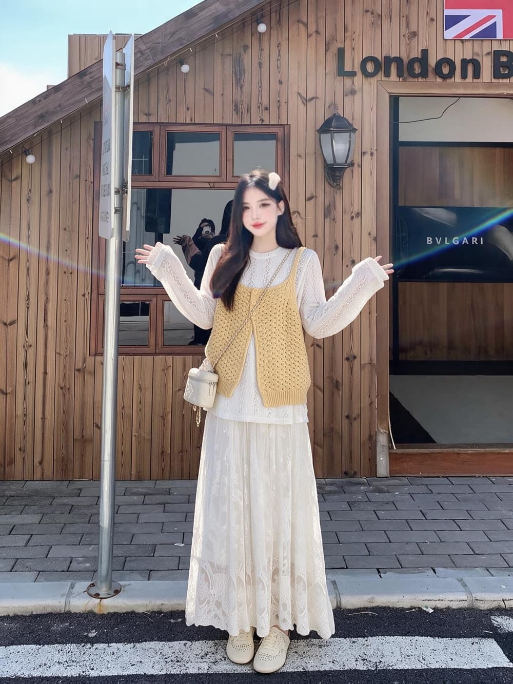 2026 실사 빅 사이즈 여성 의류 가을 겨울 새로운 홀로우 아웃 니트 베스트 긴팔 레이스 맨위 반신 스커트 3종 세트 상세 이미지 6