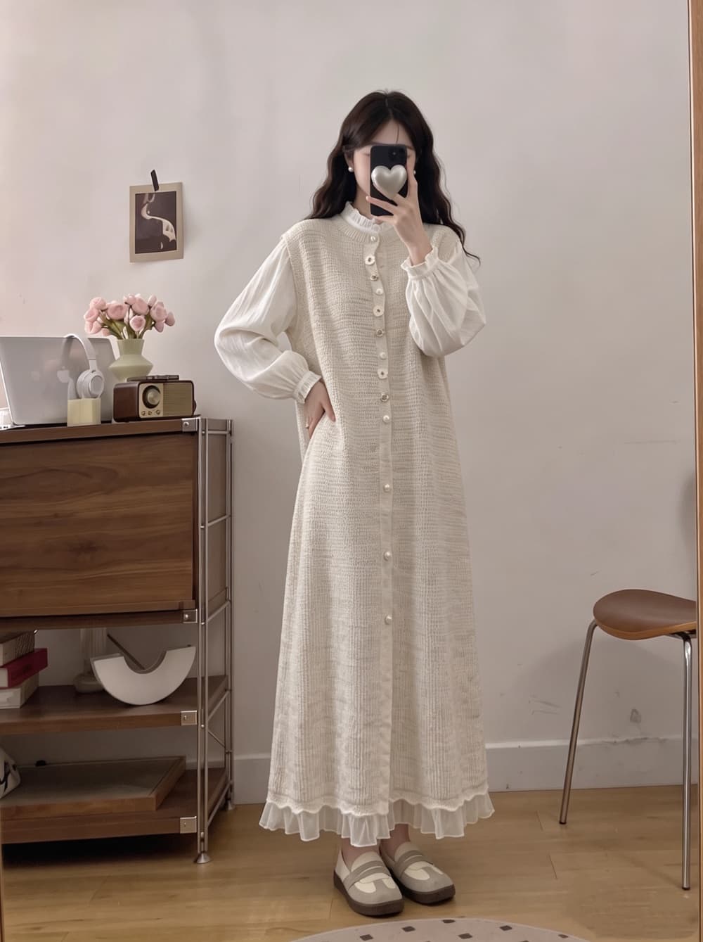 2026 실사 빅 사이즈 여성 의류 가을 겨울 새로운 레이스 레이스 오픈 가디건 니트 조끼 스커트 긴팔 셔츠 투피스 세트 상세 이미지 12