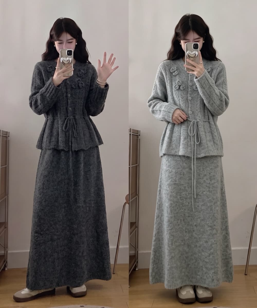 2026 실사 빅 사이즈 여성 의류 가을 겨울 새로운 3 차원 꽃 꽈배기 펌프 로프 스웨터 맨위 반신 스커트 투피스 세트