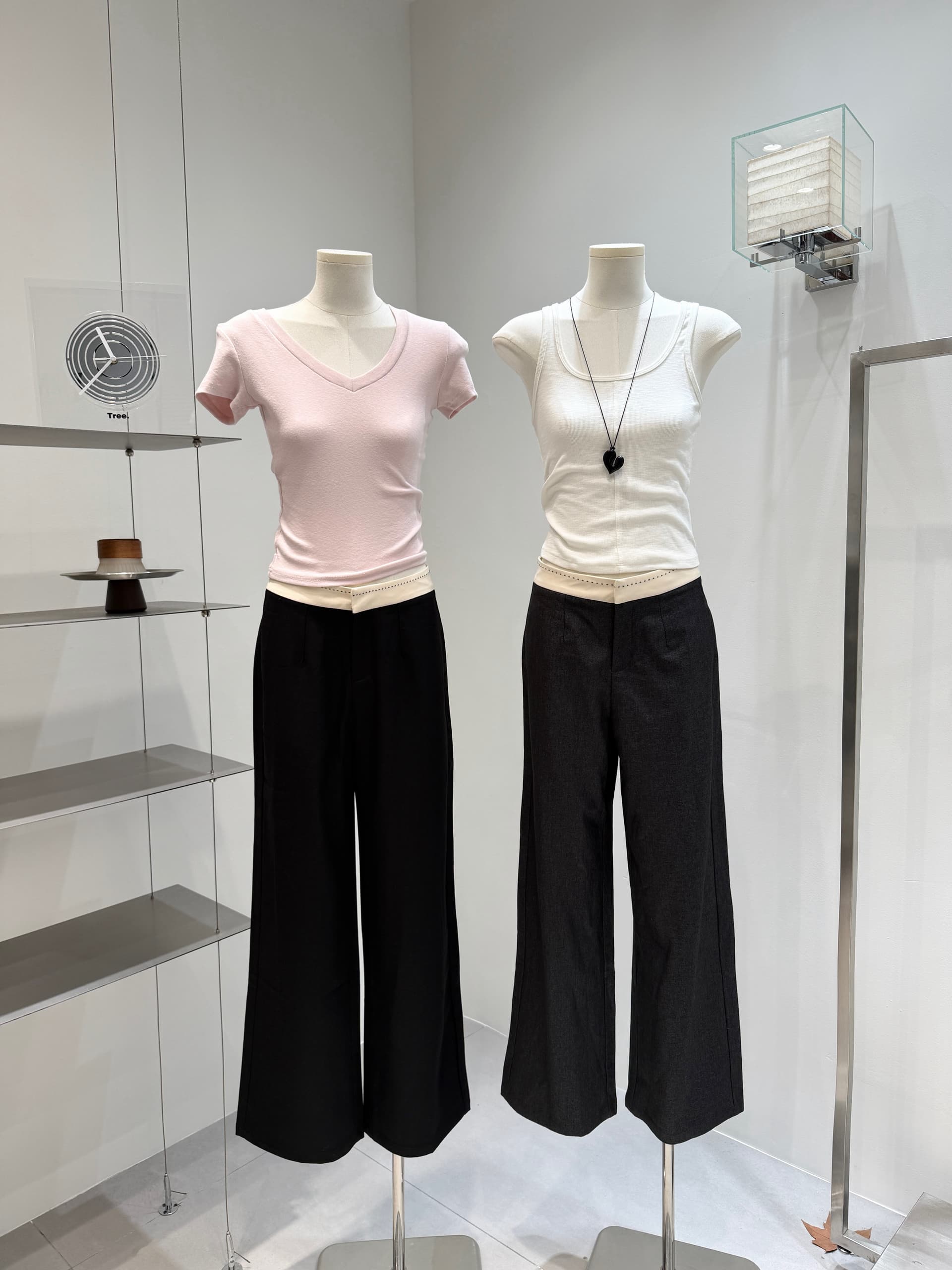 버섯 찹쌀 찹쌀 고급 회색 검정색 다른 색상 허리 슬랙스 6013-000-0310
