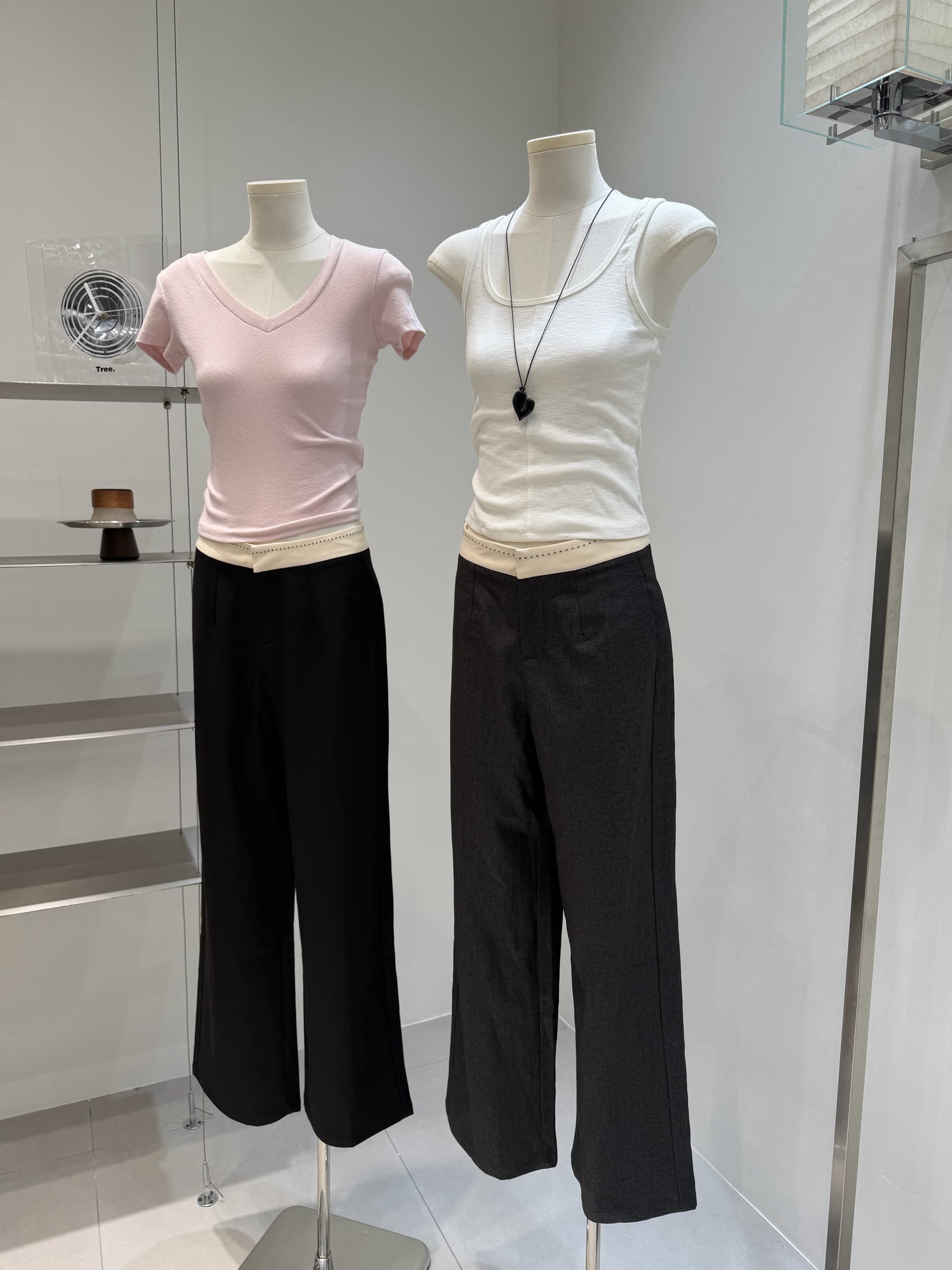 버섯 찹쌀 찹쌀 고급 회색 검정색 다른 색상 허리 슬랙스 6013-000-0310 이미지 2