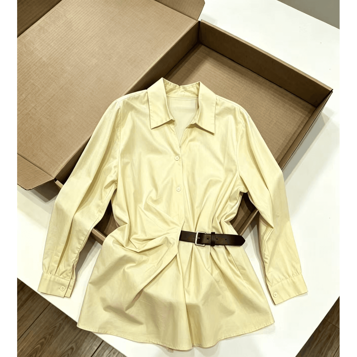 실사 봄 새로운 한 부서 다용도 프로필 모양 허리 수축 긴팔 셔츠 루즈핏 출퇴근 착용 가져 가라. 고급 센스 품격 켜기 이미지 5