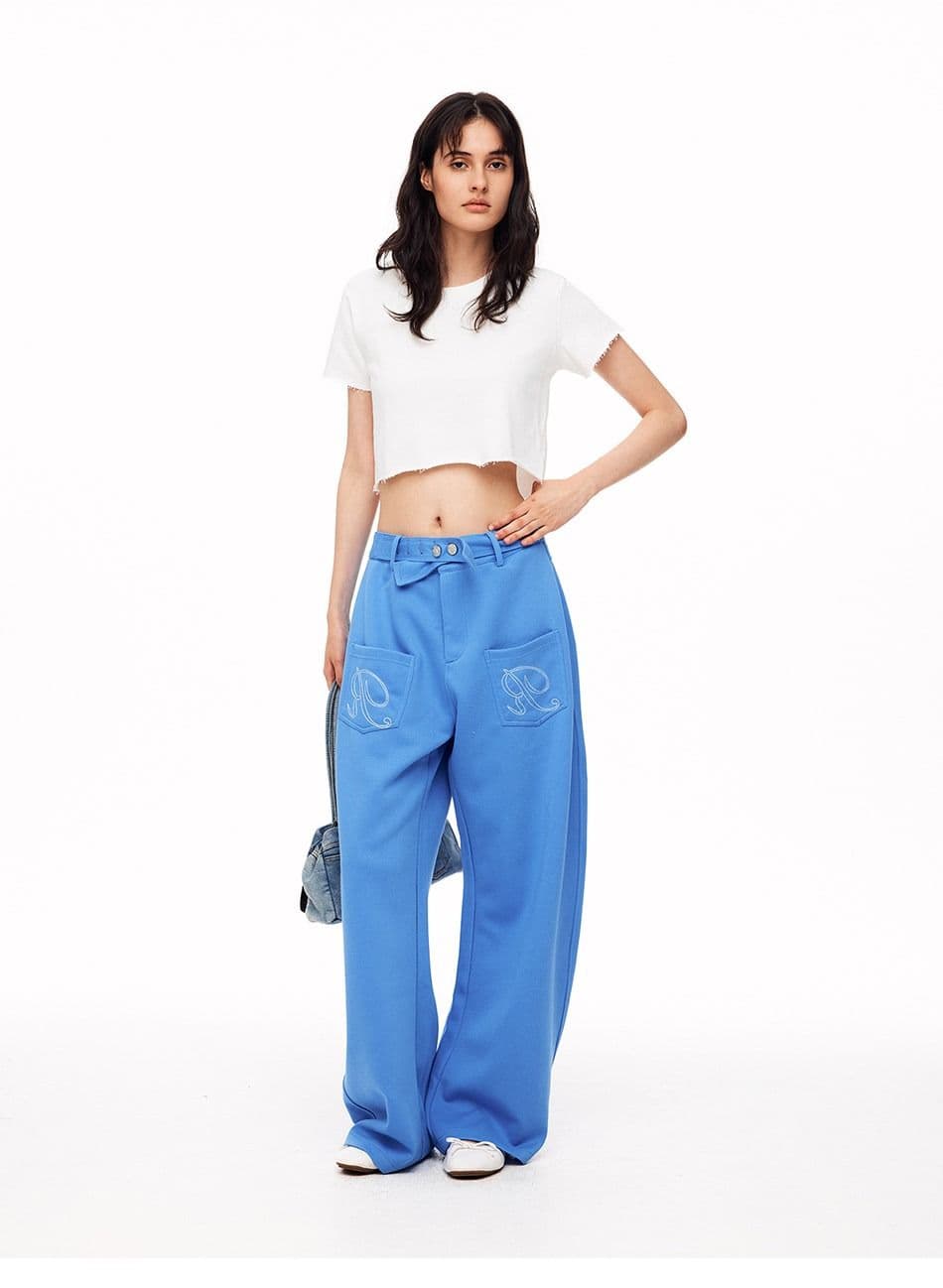 순면 복합 아메리칸 레트로 파리 버클 날개 자수 모통이 칼 와이드 레그 팬츠 느긋한 루즈핏 다용도 캐주얼 바지 상세 이미지 3