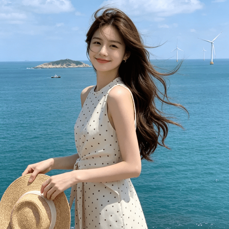 여름 빅 사이즈 품격 도트 무늬 민소매 조끼 여성 드레스 고급 센스 허리 수축 슬림해 보이는 스트랩 롱 스커트 이미지 5
