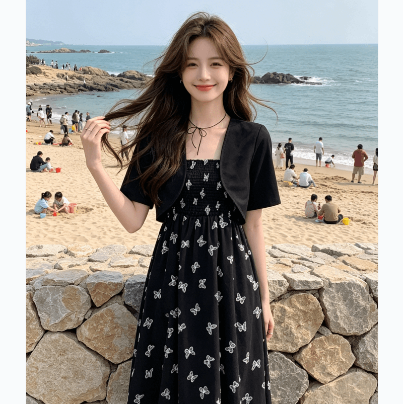 빅 사이즈 프랑스식 꽃무늬 슬립 드레스 여름 지방 mm 허리 수축 품격 드레스 투피스 세트 상세 이미지 4