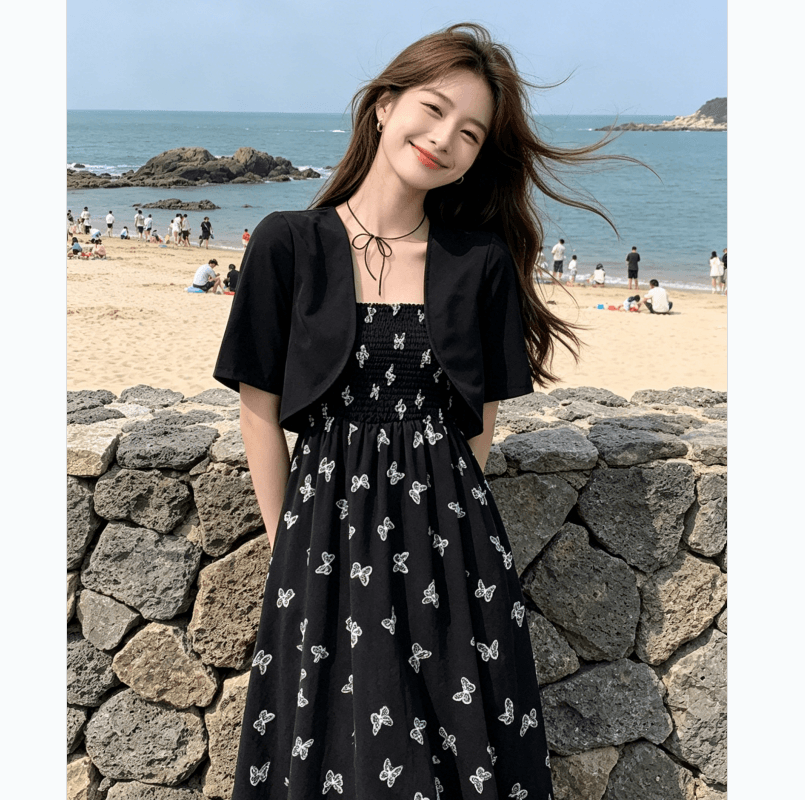 빅 사이즈 프랑스식 꽃무늬 슬립 드레스 여름 지방 mm 허리 수축 품격 드레스 투피스 세트 상세 이미지 5