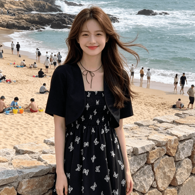 빅 사이즈 프랑스식 꽃무늬 슬립 드레스 여름 지방 mm 허리 수축 품격 드레스 투피스 세트 상세 이미지 6