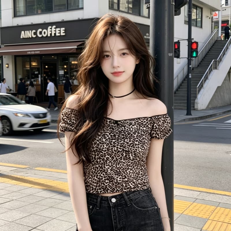 순수한 욕망 핫걸 레오파드 무늬 레오파드 무늬 광장 칼라 반팔 티셔츠 여성 봄 핫걸 몸매 가꾸기 슬림해 보이는 맨위