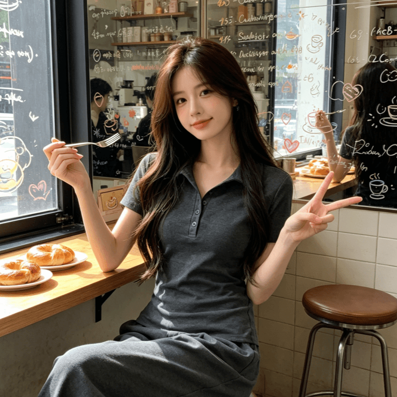 40 1 1 순면 빅 사이즈 마이크로 지방 mm 순수한 욕망 POLO 칼라 반팔 티셔츠 여성 여름 맨위 긍정적 인 어깨 이미지 3