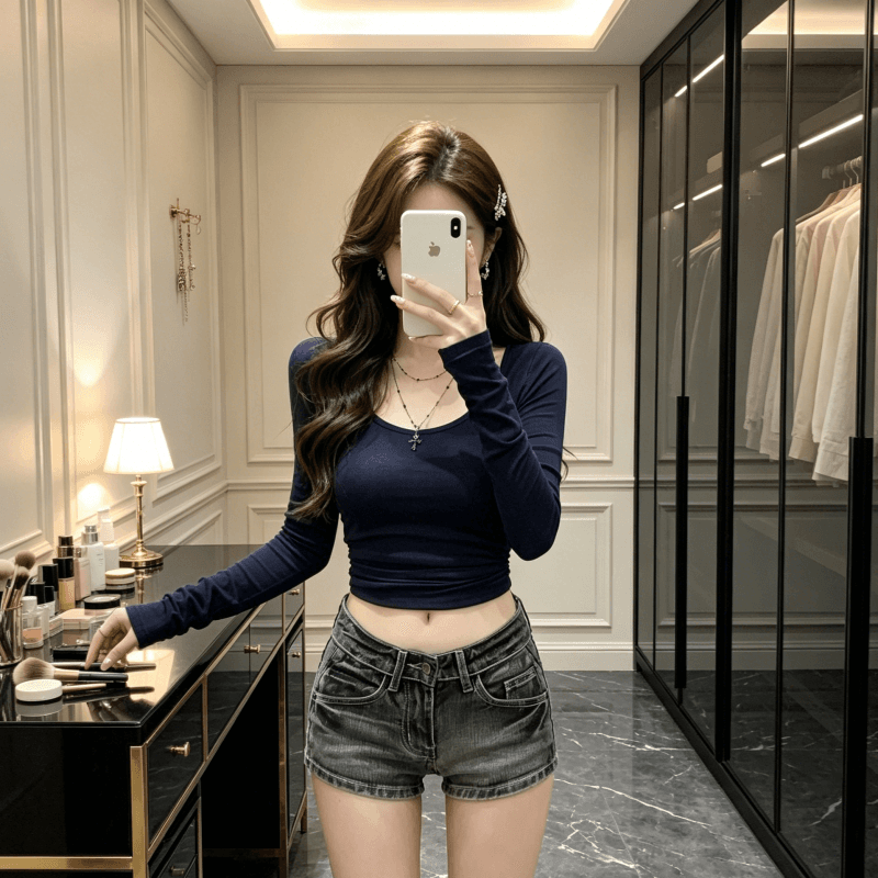 레트로 블랙 회색 높음 거리 로우 웨이스트 데님 초단바지 여성 워싱 마 오래된 몸매 가꾸기 슬림해 보이는 신축성 다용도 핫 바지 트렌디 이미지 5