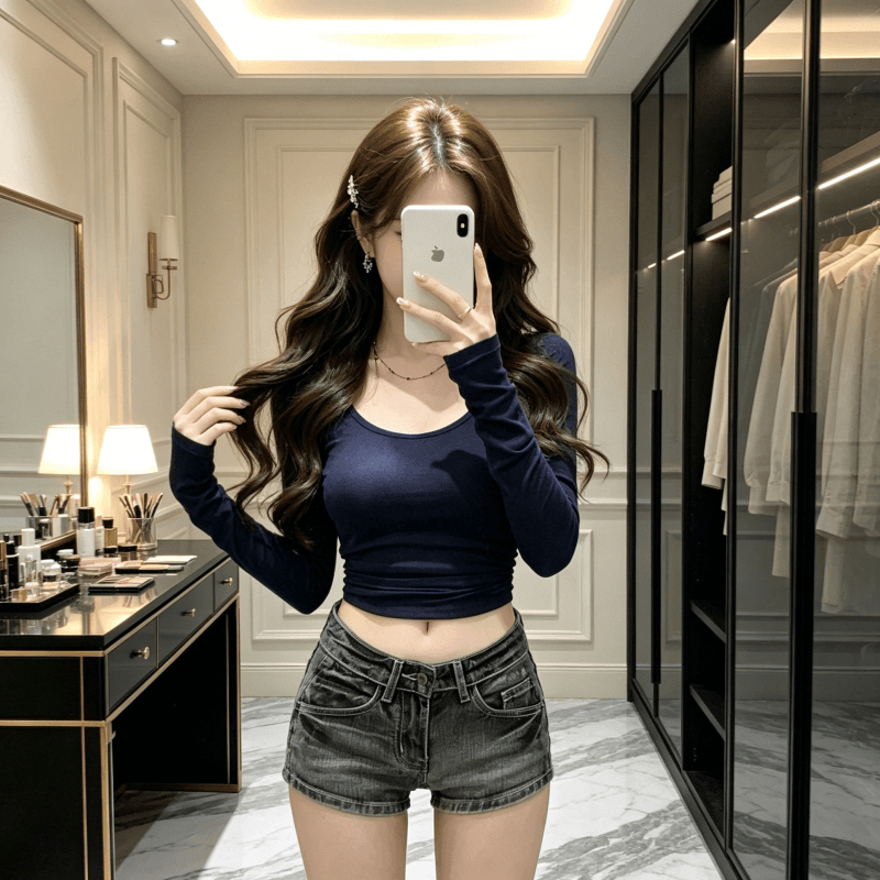 레트로 블랙 회색 높음 거리 로우 웨이스트 데님 초단바지 여성 워싱 마 오래된 몸매 가꾸기 슬림해 보이는 신축성 다용도 핫 바지 트렌디 이미지 2