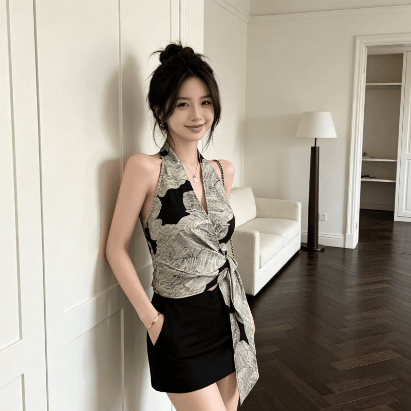 레트로 십자가 행침 목 캐미솔 여름 스트랩 몸매 가꾸기 핫걸 품격 맨위 상세 이미지 5