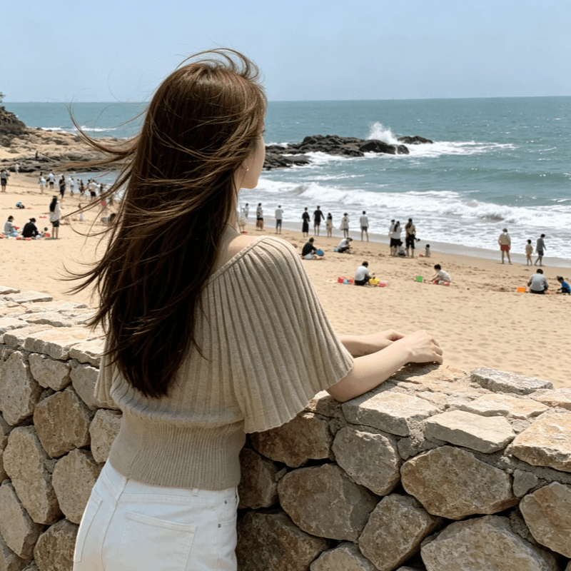 슈퍼 잘 생긴 플리츠 얼음 실크 반팔 티셔츠 여성 여름 새로운 패션 허리 수축 몸매 가꾸기 슬림해 보이는 다용도 니트 맨위 상세 이미지 8