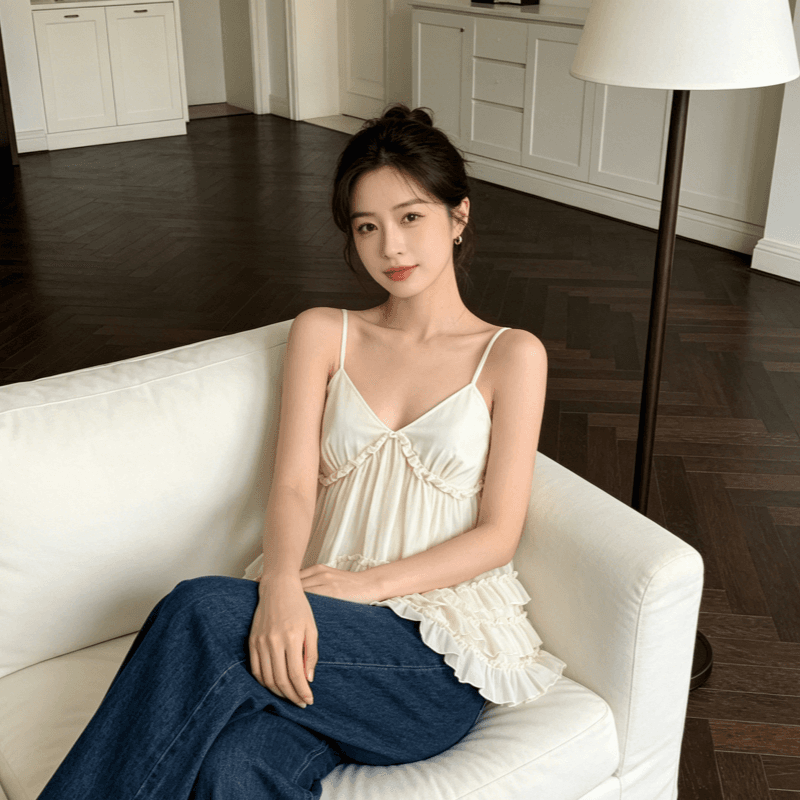 핑크색 도트 무늬 레이스 슬립 조끼 스커트 여성 외출용 여름 동남아시아 휴가 착용 가져 가라. 한 마디 민소매 작은 맨위 상세 이미지 12