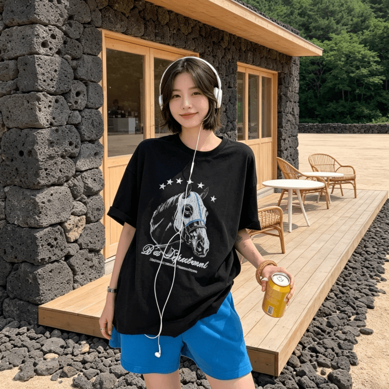230 크 워싱 마 오래된 순면 반팔 티셔츠 여성 루즈핏 대 에디션 상세 이미지 2