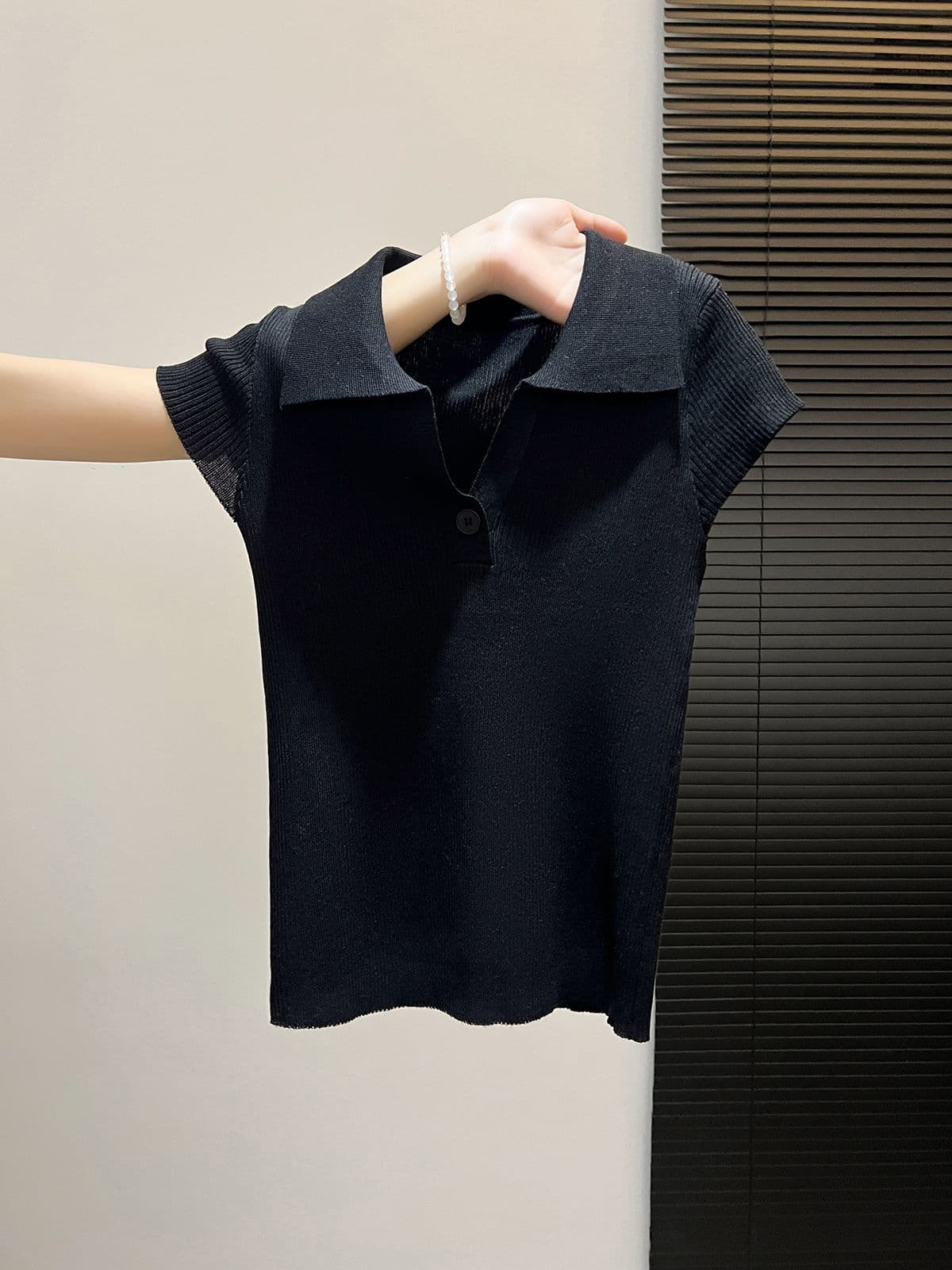 슛 여름 polo 폴로 칼라 니트 반팔 여성 작은 날다 소매 달콤함 연령 감소 슬림해 보이는 다용도 패션 맨위 이미지 3