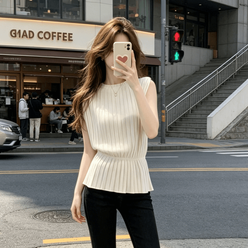 프랑스식 얼음 실크 아마 화이트 니트 조끼 여성 여름 고유 한 아름다운 자이언트 잘 생긴 허리 수축 슬림해 보이는 민소매 맨위 상세 이미지 3