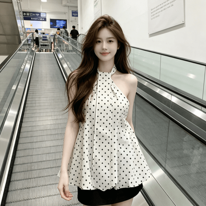 프랑스식 패션 디자인 센스 스트라이프 민소매 넥타이 행침 목 조끼 여성 여름 새로운 루즈핏 슬림해 보이는 꽃밭 맨위 상세 이미지 7