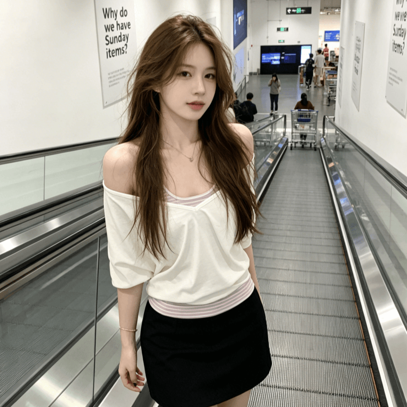 송 긍정적 인 En 화이트 V넥 반팔 티셔츠 여성 여름 착용 가져 가라. 새로운 루즈핏 캐주얼 블라우스 중간 소매 아름다운 맨위 트렌디 상세 이미지 5