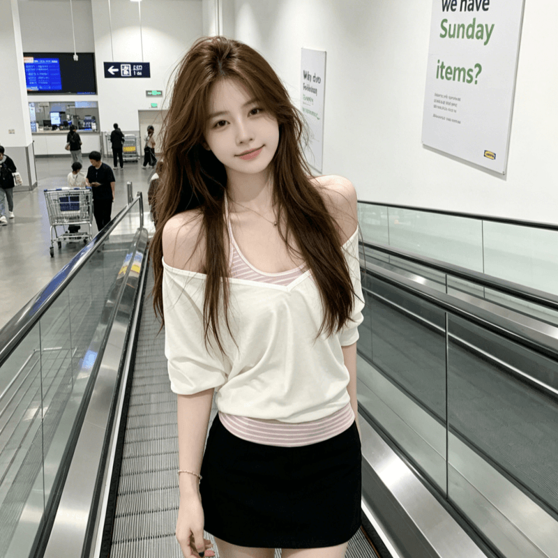 송 긍정적 인 En 화이트 V넥 반팔 티셔츠 여성 여름 착용 가져 가라. 새로운 루즈핏 캐주얼 블라우스 중간 소매 아름다운 맨위 트렌디 상세 이미지 7