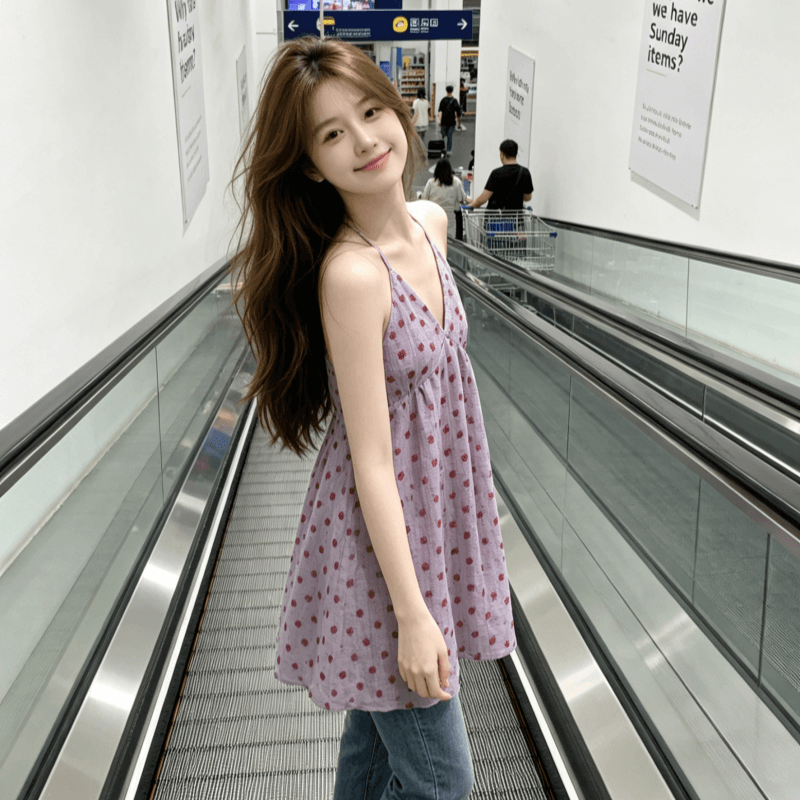 보라색 행침 목 꽃무늬 드레스 아이들 여름 2026 새로운 프랑스식 해변가 휴가 아름다운 백리스 슬립 미니 스커트 이미지 3