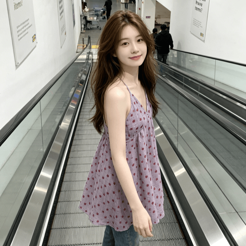 보라색 행침 목 꽃무늬 드레스 아이들 여름 2026 새로운 프랑스식 해변가 휴가 아름다운 백리스 슬립 미니 스커트 이미지 4