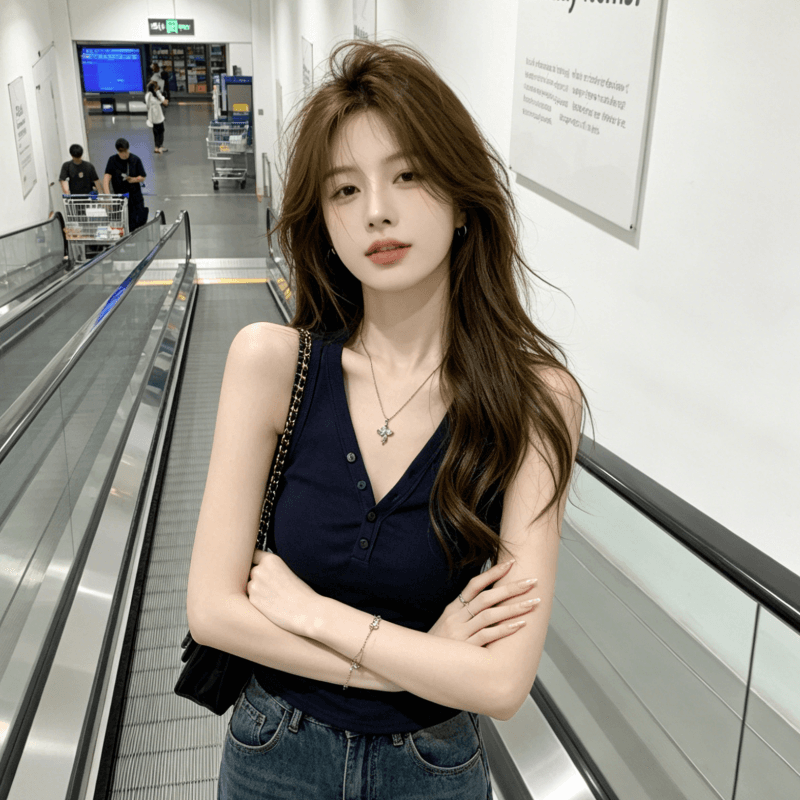 몸매 가꾸기 디자인 센스 작은 대중 민소매 맨위 2026 새로운 프랑스식 핫걸 V넥 단추 캐미솔 상세 이미지 1