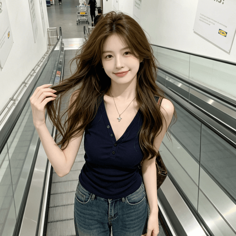 몸매 가꾸기 디자인 센스 작은 대중 민소매 맨위 2026 새로운 프랑스식 핫걸 V넥 단추 캐미솔 상세 이미지 2