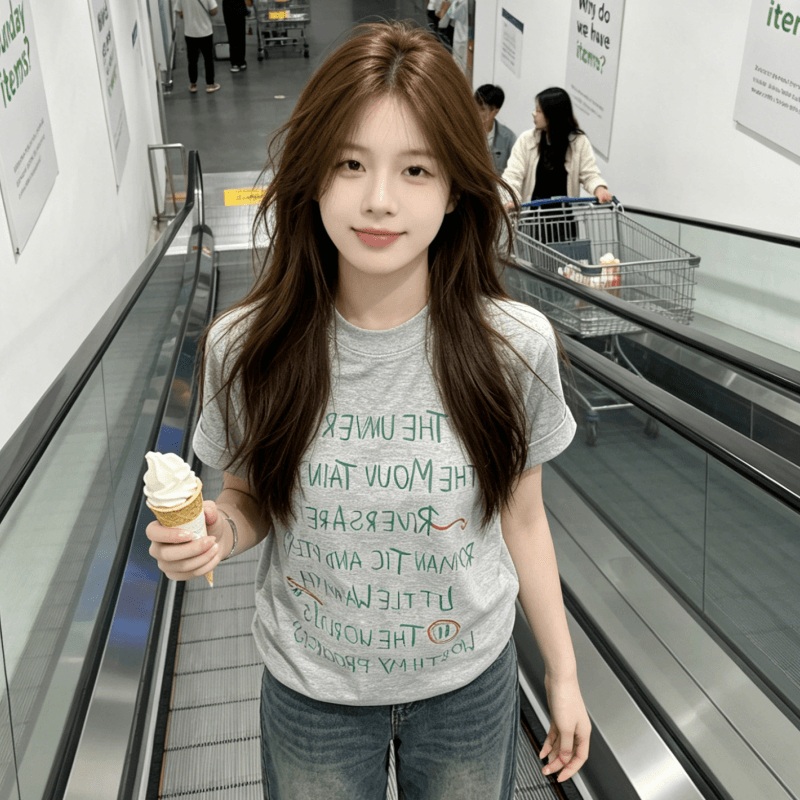 2026 여름 새로운 아메리칸 레트로 낙서 알파벳 프린트 긍정적 인 어깨 반팔 티셔츠 여성 여름 루즈핏 맨위 상세 이미지 2