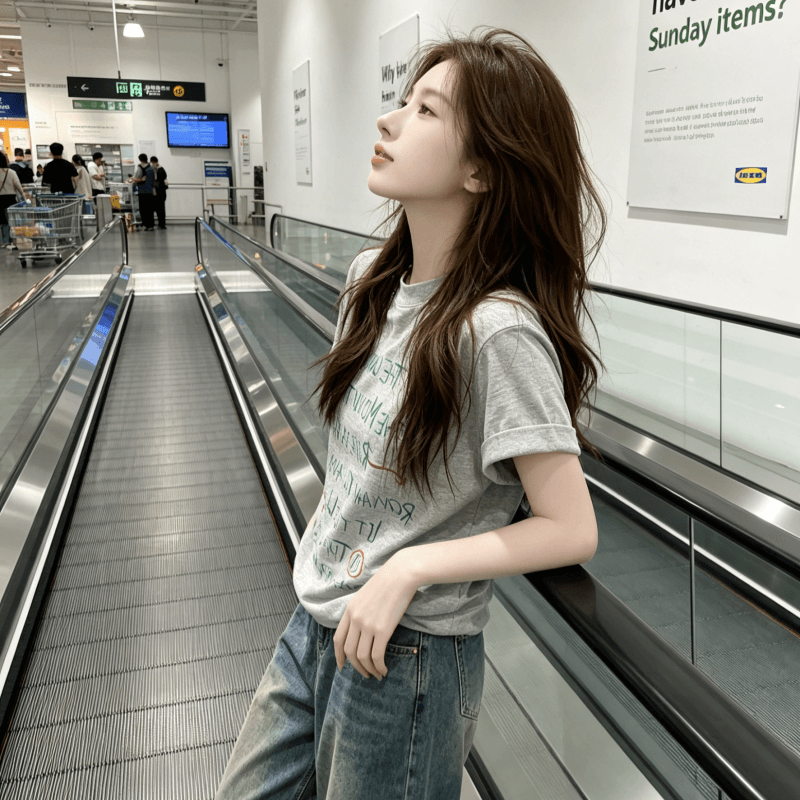 2026 여름 새로운 아메리칸 레트로 낙서 알파벳 프린트 긍정적 인 어깨 반팔 티셔츠 여성 여름 루즈핏 맨위 상세 이미지 5